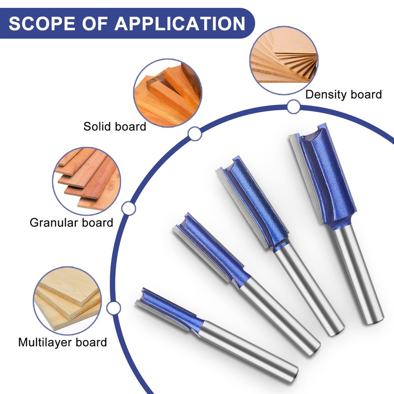 UTRUSTTO Professional Double Flute Straight Router Bits 1/4 Inch Shank,