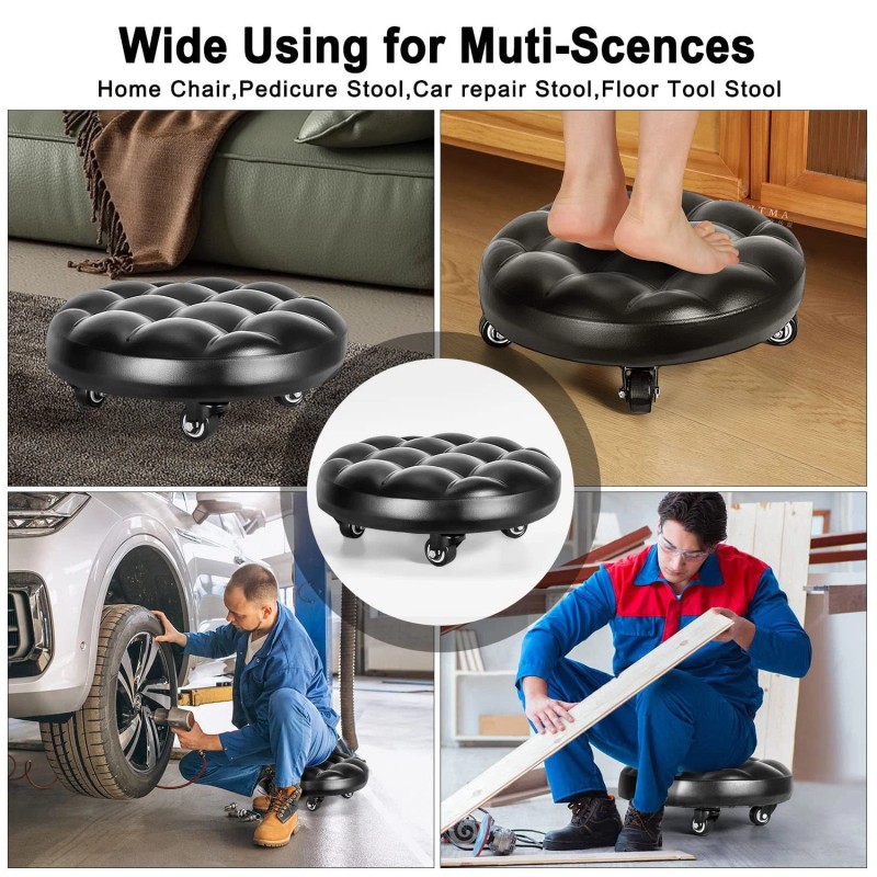 FLOLXNB Low Height Rolling Stool with 360°Swivel Caster, Low Roller