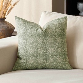 DOMVITUS Floral Pillow Covers 24x24 Throw Pillow Covers Block Print Vintage Decorative Neutral Pillow Cover for Couch Bed Living Room Sage Green 1PC