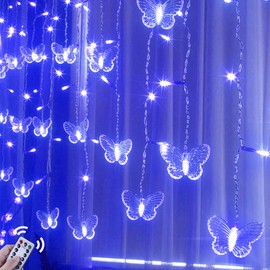 Butterfly Curtain Fairy Lights USB Plug in,8 Modes 120 LED 20FT Firefly Twinkle Timer String Lights with Remote, Waterproof Copper Wire for Bedroom Patio Christmas Wedding Party(Blue)