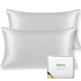 Texbee Natural Silk Pillowcase 40 x 80 cm, for Hair and Skin, Pack of 2, 22 Momme on Both Sides, with Hidden Zip, Soft, Breathable, Smooth, Standard Size, Silver Grey