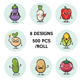 REWIDPARTY Motivational Stickers Rolls for Kids Students（500 PCS）Adorable Round Vegetable Incentive Stickers School Reward Stickers Teacher Supplies for Classroom Encouraging Reward Gifts for Kids