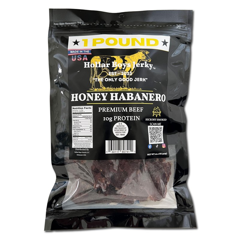 Hollar Boys Snacks Honey Habanero Beef Jerky One Pound Resealable