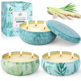 Citronella Kerze Outdoor Groß, 3x12OZ Zitronella Kerzen Draußen, Outdoor Kerzen Zitrone Garten mit 3 Docht Natürliche Sojawachs Kerzen Set für Garten Camping Terrasse Picknick Pool Sommergeschenk