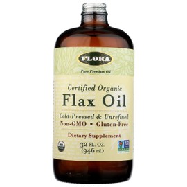 Flora - Flax Oil - Cold-Pressed, Unrefined, Organic Flax Seed Oil - Contains Omega-3 & Omega-6 - Non-GMO & Gluten-Free - Keep Chilled - 32 fl. oz. Amber Glass Bottle