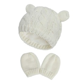 Fynnsure Baby Hat Glove Set Soft Newborn Mittens Baby Girl Boys Knitted Toddler Cap Infant Winter Beanie Mitten Sets White M