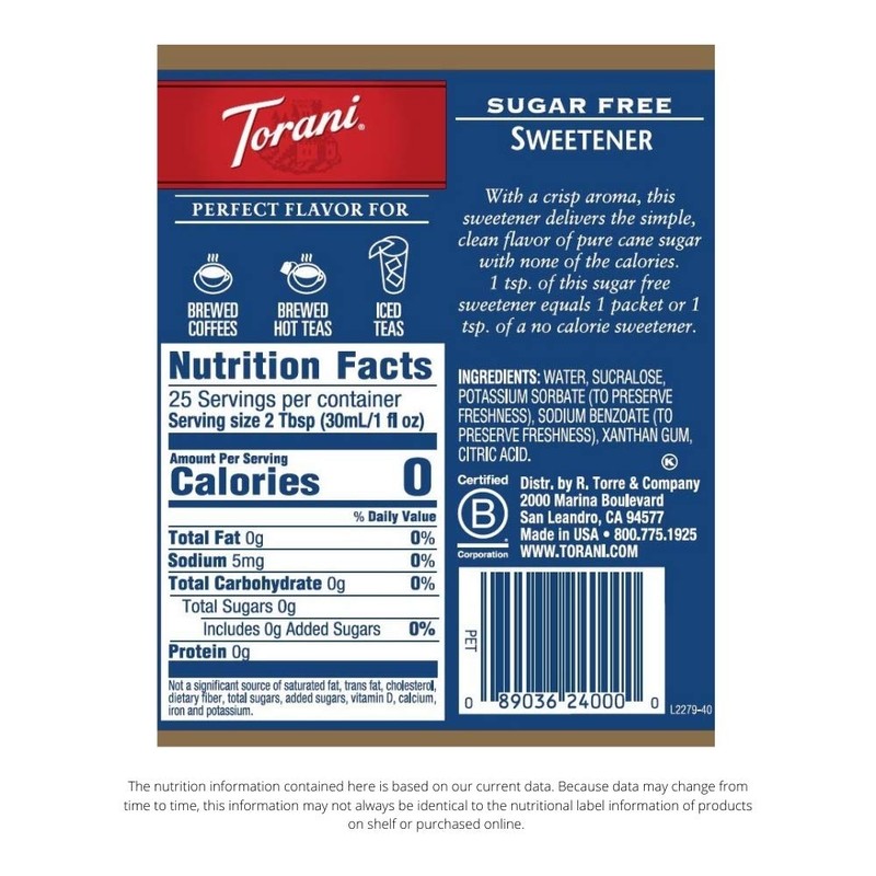 Torani Sugar Free Syrup, Sweetener, 25.4 Ounce (Pack of 4)
