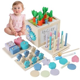 RENDIN Juguetes Montessori 10 en 1 para Niños - Material Didáctico Preescolar con Pesca, Engranajes, Formas, Dibujo | Juguete Educativo Juguetes Didac