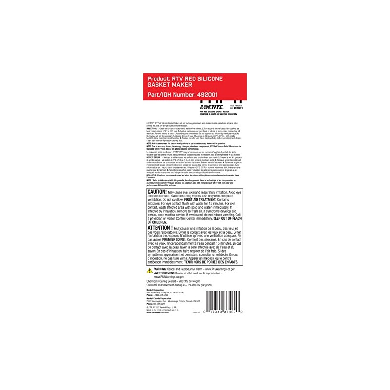 Loctite 37469 Red Hi-Temp Sensor-Safe RTV Silicone Tube - 80