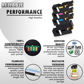 1 Set of 4 Inkfirst High Yield Compatible Toner Cartridges Replacement for Dell C1660w 332-0399 4G9HP / 332-0400 DWGCP / 332-0401 V3W4C / 332-0402 V53F6
