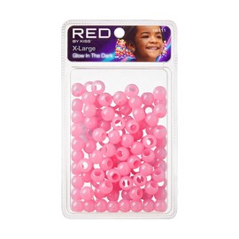 Red by Kiss Glow in The Dark Hair Beads, Colorful Illuminating Beads for Braids, Fun All Ages Hair Accessory for Twists and Cornrows (XLarge, Pink)