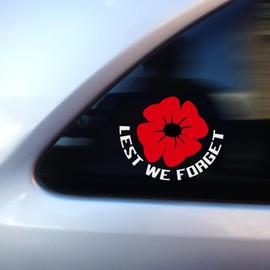 Lest We Forget Sticker, Poppy Sticker, Car Vinyl Decal Sticker, Car Window Bumper Sticker, Remembrance Day Decal, Memorial Stickers, Car Van Caravan Sticker, 130mm