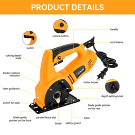 Hoteche 3-3/8-Inch Mini Circular Saw 5A Multifunctional Portable Saw with 3pcs Blades for Metal, Wood and Tile Cutting