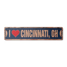 I Love Cincinnati Ohio Vintage Aluminum Street Sign oh City State us Wall Road décor Rustic Metal tin Gift | Indoor/Outdoor | 24" Wide