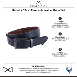 Trafalgar Men's Maverick 32mm Reversible Leather Dress Belt, 36, Black to Brown