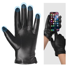 Harssidanzar Sheepskin Leather Gloves for Men, Warm Cashmere Lined Touch Screen Leather Gloves SM052CA,Black,size XL
