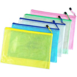 Voarge 25Pcs Zipper Folder Bags, A5 Plastic Wallets Mesh Zipper Pouch with Label Pocket, Perfect for School, Office, Home