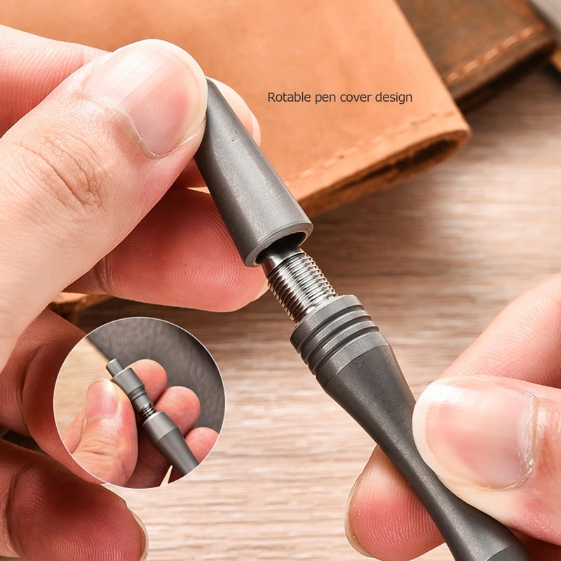 Hamans Ballpoint Pen 4.02" Spiral Pen Cap Design Titanium EDC
