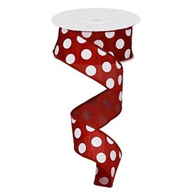 Polka Dot Wired Edge Ribbon,1.5" x 10 Yards (Crimson Red, White)