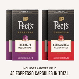 Peet's Coffee, Medium Roast Espresso Capsules Variety Pack, Compatible with Nespresso Original Machine, 100% Arabica Coffee - Intensity 8-9, 40 Count (4 Boxes of 10 Espresso Capsules)