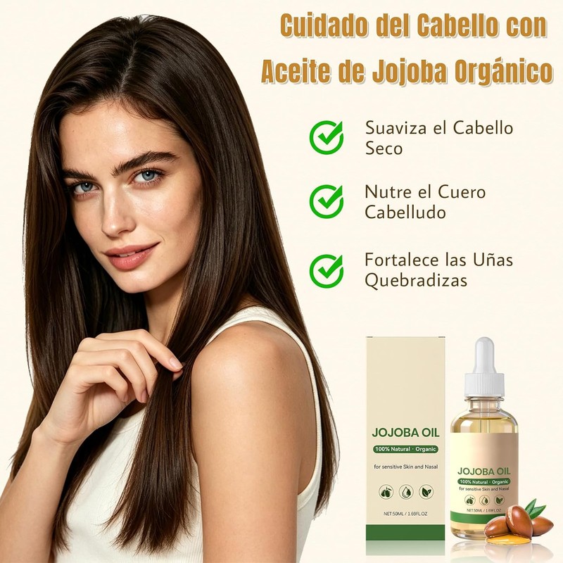 2PCS Aceite de Jojoba Orgánico 50 ml para Cara, Cabello,