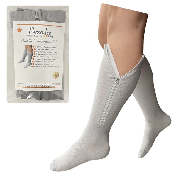 Presadee Closed Toe Gray 15-20 mmHg Zipper Compression Calf Circulation Leg Sock (3XL)