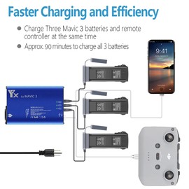 Mavic 3 Charger, 5 in 1 Parallel Multiple Battery Charger Intelligent Rapid Charger Compatible with Mavic 3 Pro Mavic 3 Cine