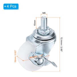 PATIKIL 1.5 Inch Threaded Stem Casters Wheels with Brake, 4 Pack Locking Swivel Wheels Wire Shelf Caster Wheels 110Lbs Load Capacity for Furniture Shelving Rolling Cart, White