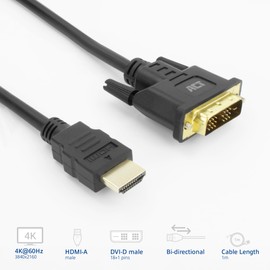 ACT HDMI to DVI Cable 1 m, 4K@60Hz, Bi-Directional HDMI DVI Adapter (DVI-D 18+1 Pin) Male to Male Gold-Plated for Connecting a DVI Monitor – AK3734