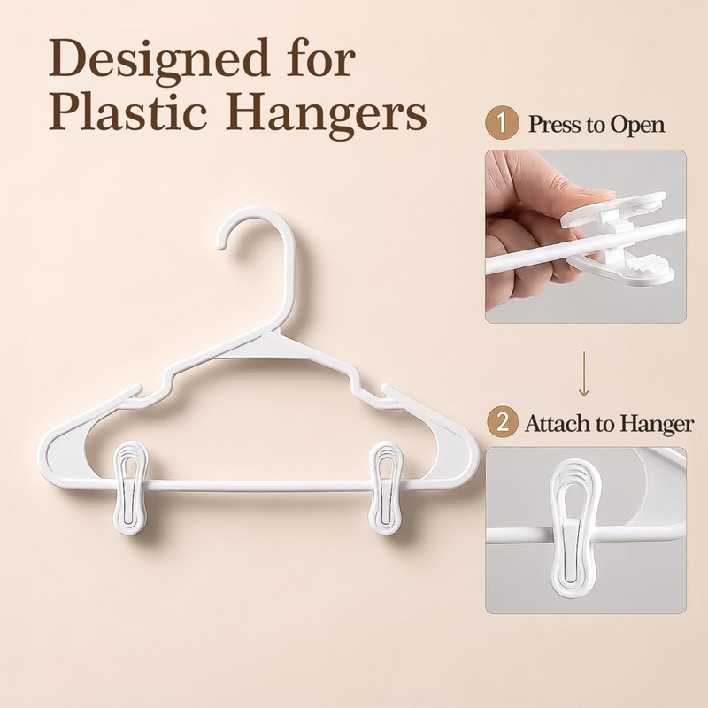30 Pack Hanger Clips for Pants, Skirts, Baby Clothes, White