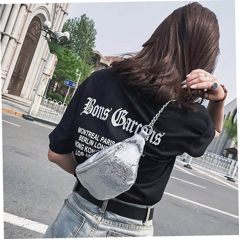 Fashion Bum Bag Silver Metallic Sequins Bag Belt Bag Sequins