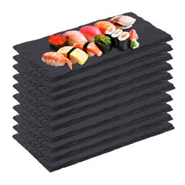 IHDYPPEW 10 Pack 10 x 4.72 Inch Slate Cheese Boards, Black Rectangle Slate Charcuterie Boards, Natural Charcuterie Stone Plates for Parties, Gifts, and Special Events, Cheese, Sushi, Food.