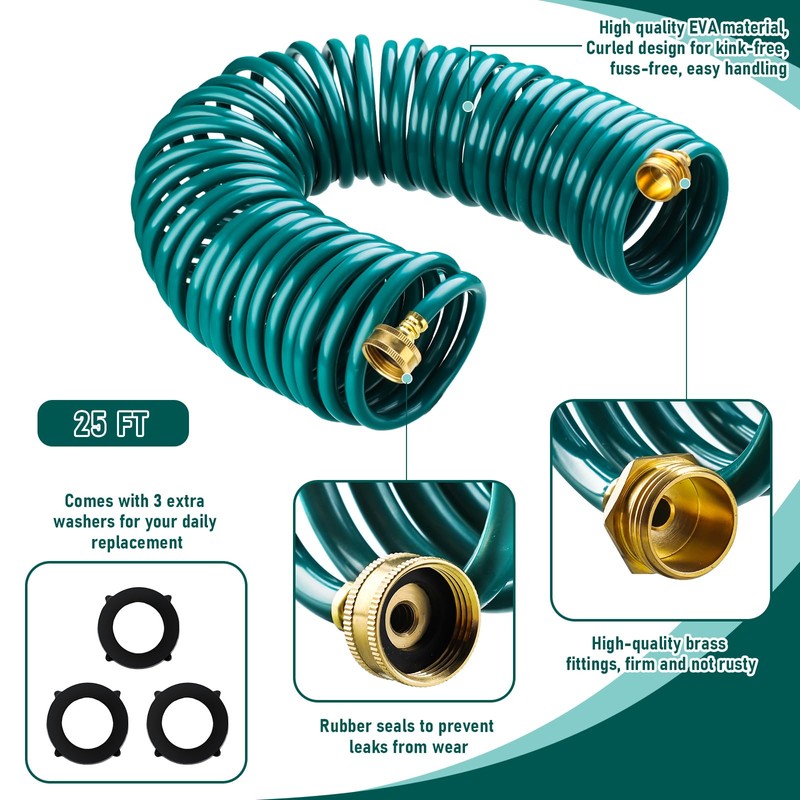 Pangda 25 Ft x 3/8'' Coil Garden Hose EVA Recoil