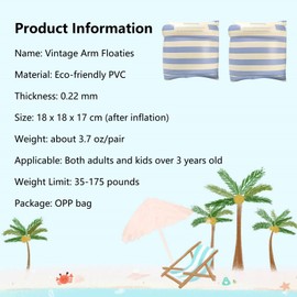 Vintage Striped Inflatable Swimming Rings Pool Floats Arm Bands for Kids 3-12 Years, PVC (Blue)