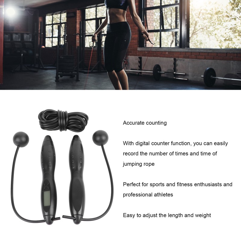Black Smart Electronic Jump Rope with Counting Function Adult Fitness