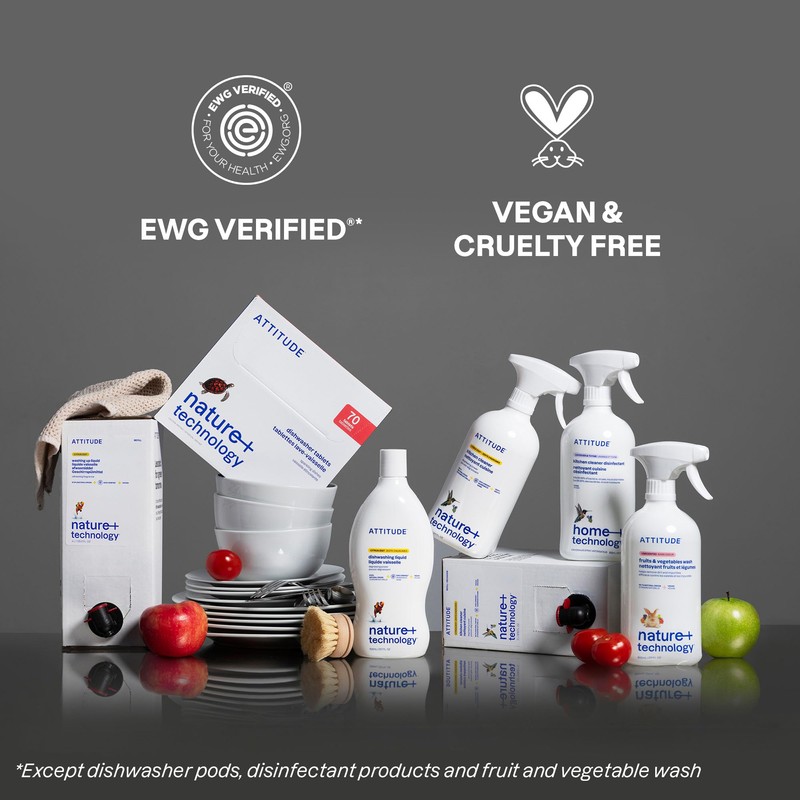 ATTITUDE Dishwasher Pods, Plant-Based & Vegan, Phosphate-Free Detergent Tablets, Naturally
