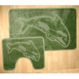 Comfort Collections New Dolphin Bath Mat Set 2 Piece Non Slip Pedestal and Bath Mat Set Toilet Bathroom Rug SAGE Bath Mat (50CM X 80 CM) & Pedestal Mat (50CM X 40 CM) Approximate