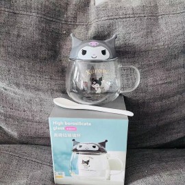 Sanrio Kuromi high borosilicate glass mug with lid and spoon