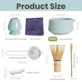 Kitinco Matcha Whisk Set with Matcha Drink Recipes Book – 7 Pcs Japanese Matcha Tea Set with Bamboo Whisk, Scoop, Sifter & Ceramic Bowl – Complete Matcha Kit for Tea Lovers
