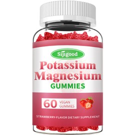 Potassium Magnesium Gummies, High Absorption Magnesium Potassium Supplement with Vitamin B6 for Leg Cramps & Muscle Health, Strawberry, 60 Count