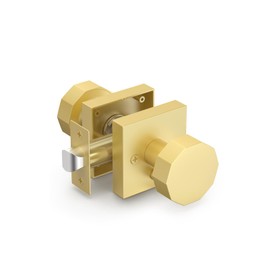 Asidrama 1 Pack Privacy Gold Door Knob with Lock, Brush Gold Door Knobs Interior for Bedroom or Bathroom, Heavy Duty Brush Gold Door Handle for Left Right Sided Doors