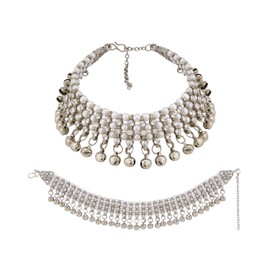 Efulgenz Indian Bollywood Crystal Faux Pearl Wedding Bridal Anklet Pair with Bells Bracelet Payal Foot Jewelry for Women