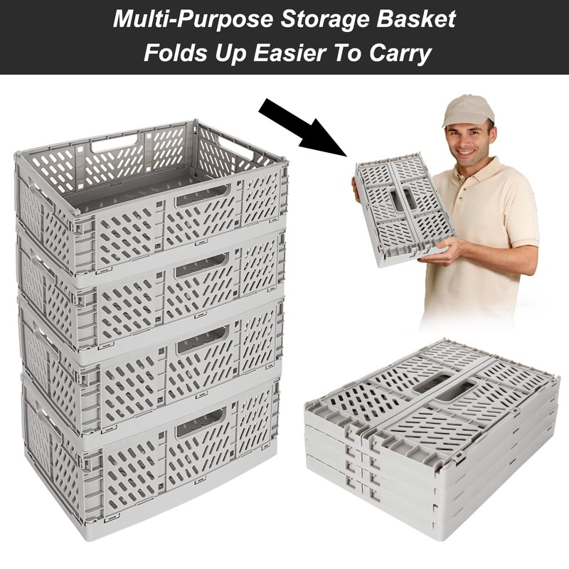 GOYADA 4 PCS Collapsible Crate, Plastic Folding Storage Crates, 30x20x12cm