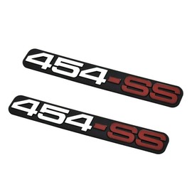 2Pack 454 SS Door Emblem 3D Badge Sticker Grille Nameplate Replacement for 1988-2000 SS 1500 Truck Brushed (Chrome Red)