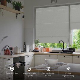 GoDear Design 99.99% Blackout Magnetic Roman Shades, No Drill Cordless Woven Fabric Blinds for Window, Door, Bedroom, Living Room & Kitchen, Thermal Insulation, Energy Efficient, 35"W x 65"L, Vanilla