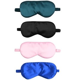 Antifaz Para Dormir Máscara De Ojos De Seda Imitación Doble Capa, Pack 4 Piezas Ajustable Tapa Ojos Bloqueo De Luz, Para Viajes Hogar Oficina, Hombre Y Mujer, 20.5x9.5cm