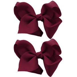 NYFASHION101 Toddlers' Girls' Smooth Grosgrain Ribbon Bow Alligator Clip, Burgundy