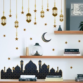 Ramadan Decorations for Home Stickers, Islamic Wall Stickers,Eid Mubarak Ramadan Decor Star Lantern Stickers Decals, Window Clings for Ramadan Decorations Living Room Bedroom Wallpaper