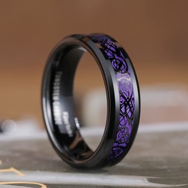 King Will Celtic Dragon Men's 6mm Purple Celtic Dragon Tungsten Carbide Ring Comfort Fit Wedding Band for Men 9