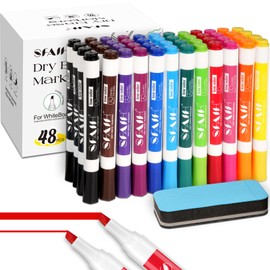 SFAIH Dry Erase Markers Chisel Tip with Magnetic Whiteboard Eraser, 48 Bulk 12 Assorted Colors White Board Markers for Teachers, Versatile Lines, 1s Quickly Dry, Perfect for Classroom and Office